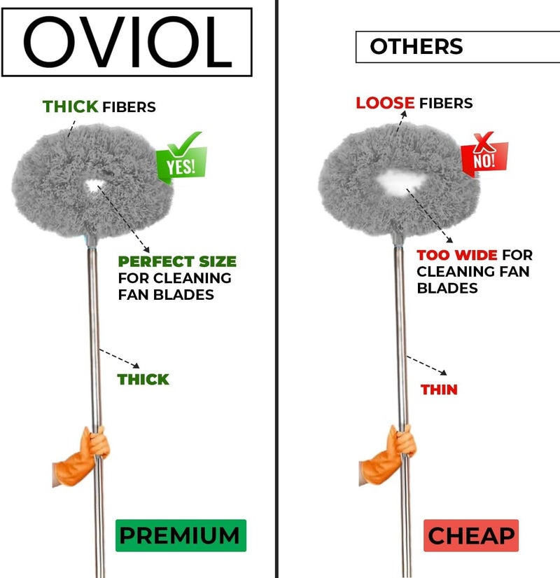 OVIOL فرشاة تنظيف المروحة OVIOL مع عصا طويلة مرنة، ممسحة تنظيف المروحة، منظف الغبار بالألياف الدقيقة، مكنسة قابلة للطي للتنظيف المنزلي، منظف الغبار بالألياف الدقيقة للمنزل والمطبخ والسيارة والسقف (رمادي) - Image 4