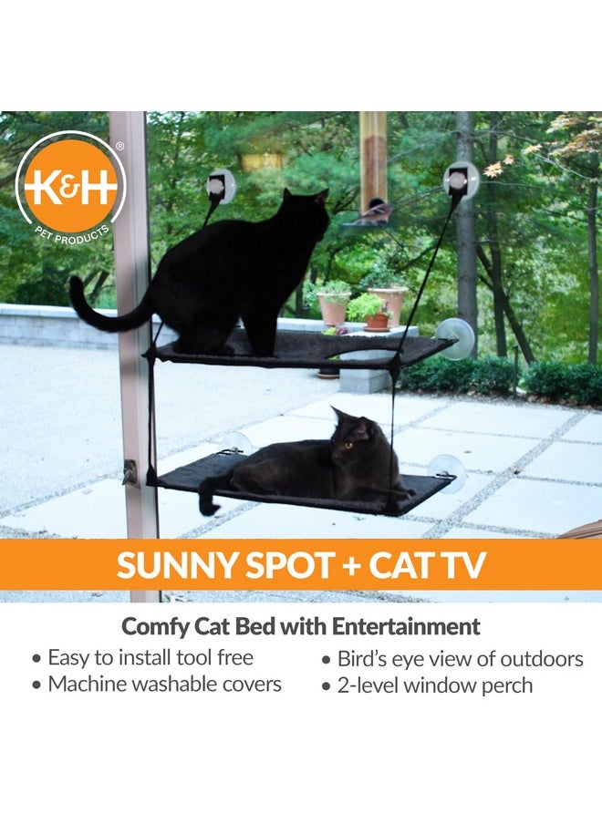 K&H Pet Products - Ez Mount Window Sill Cat Bed, Cat Window Hammock, Sturdy Cat Window Perch For Large Cats, Cat Window Bed Cat Furniture, Cat Hammock For Window Cat Perch Cat Shelf  Double Stack Gray - Image 1