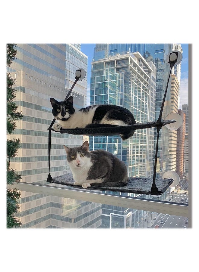K&H Pet Products - Ez Mount Window Sill Cat Bed, Cat Window Hammock, Sturdy Cat Window Perch For Large Cats, Cat Window Bed Cat Furniture, Cat Hammock For Window Cat Perch Cat Shelf  Double Stack Gray - Image 1