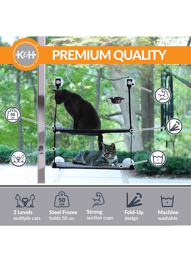 K&H Pet Products - Ez Mount Window Sill Cat Bed, Cat Window Hammock, Sturdy Cat Window Perch For Large Cats, Cat Window Bed Cat Furniture, Cat Hammock For Window Cat Perch Cat Shelf  Double Stack Gray - Image 1