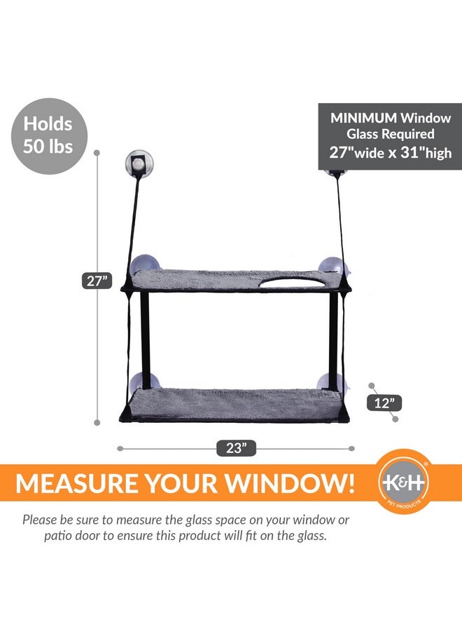 K&H Pet Products - Ez Mount Window Sill Cat Bed, Cat Window Hammock, Sturdy Cat Window Perch For Large Cats, Cat Window Bed Cat Furniture, Cat Hammock For Window Cat Perch Cat Shelf  Double Stack Gray - Image 1