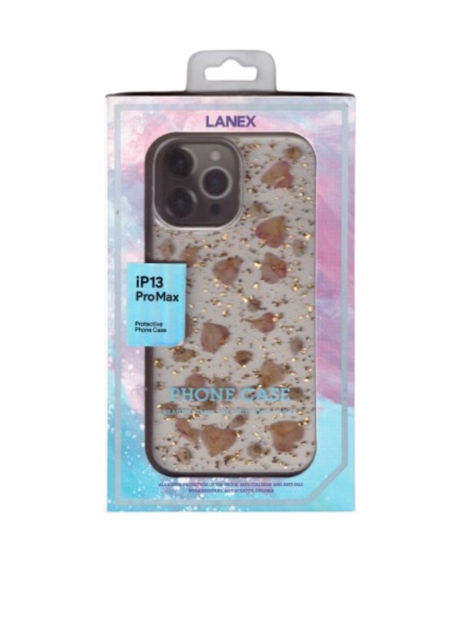LANEX Rose Petal & Gold Foil iPhone 13 Pro Max Case | Clear & Elegant