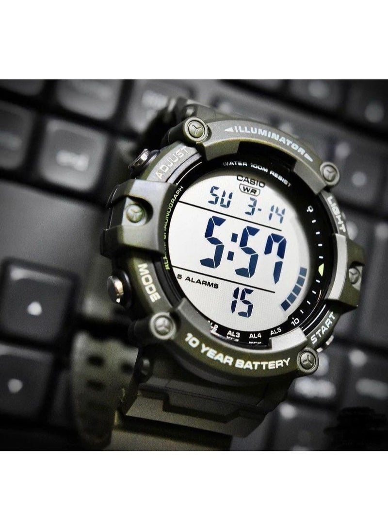 Casio Men's Digital Sports Watch Green Resin Strap Wide Face AE-1500WHX-3AVDF - Image 2