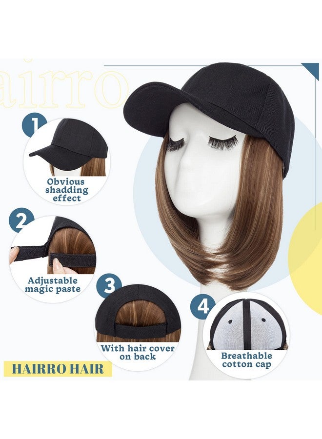 Hairro Hat With Hair Attached For Women Baseball Hat Wig Short Bob Hairstyle Synthetic Straight Adjustable Highlight Balayage Cap Hair Extensions 11" 170G 10P22T - Image 4