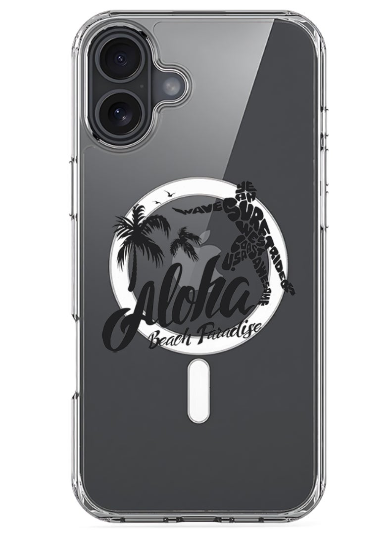 Theodor iPhone 16 Magsafe Magnetic Case Compatible with Wireless Charging, Shockproof Phone Bumper Cover - Aloha Beach Paradise Black - Image 1