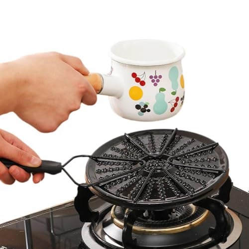 Jolfay Heat Diffuser for Gas Stove, Induction Hot Plate with Handle Gas Furnace Thermal Diffuser Solid Stainless Steel Plate(Black) - Image 1