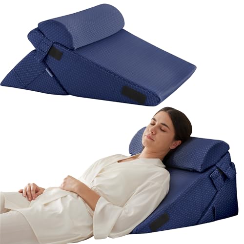 Bedluxe 3Pcs Orthopedic Bed Wedge Pillow Set, Foam Wedge Pillow Post Surgery for Back, Leg and Knee Support, Adjustable 9&12 Inch Folding Triangle Pillow for Sleeping, Acid Reflux, Snoring, Navy - Image 1