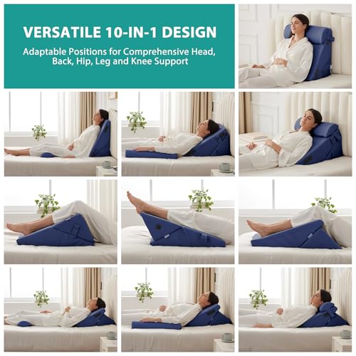 Bedluxe 3Pcs Orthopedic Bed Wedge Pillow Set, Foam Wedge Pillow Post Surgery for Back, Leg and Knee Support, Adjustable 9&12 Inch Folding Triangle Pillow for Sleeping, Acid Reflux, Snoring, Navy - Image 2