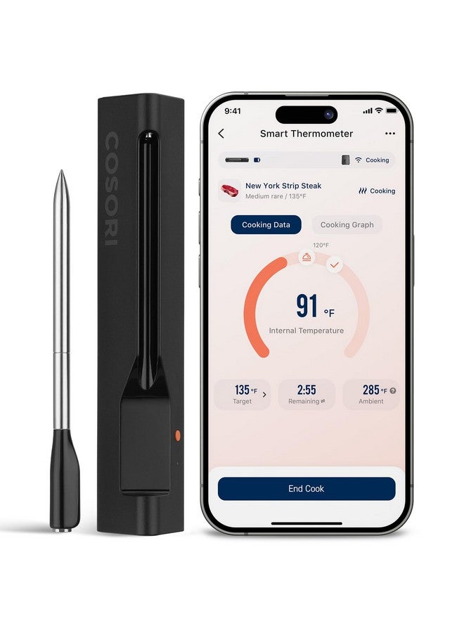 COSORI Wireless Meat Thermometer Digital, Bluetooth Food Thermometer for Grill, Smoker, Oven, Air Fryer for Turkey, Chicken, Steak, Gifts for Men, 90+ Recipes in Free App - Image 1