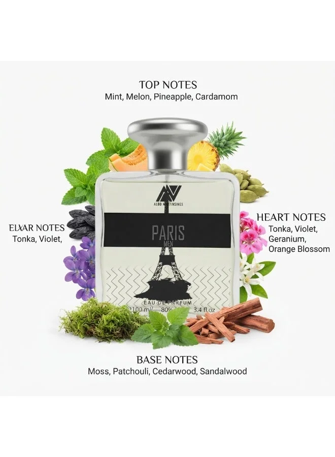 ارض العطور ارض العطور باريس او دو بارفان للرجال 100 مل - عطر منعش بنفحات النعناع والفواكه والخشب يدوم طويلاً