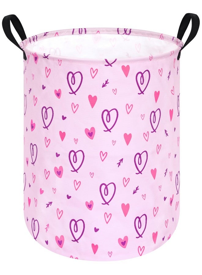 ACMUUNI 19.7" Round Pink Gift Basket Laundry Hamper Girls Laundry Basket with Handles,Storage Basket for Kids Room Bedroom Decor Baby Toys Nursery Bin Basket (Love) - Image 1