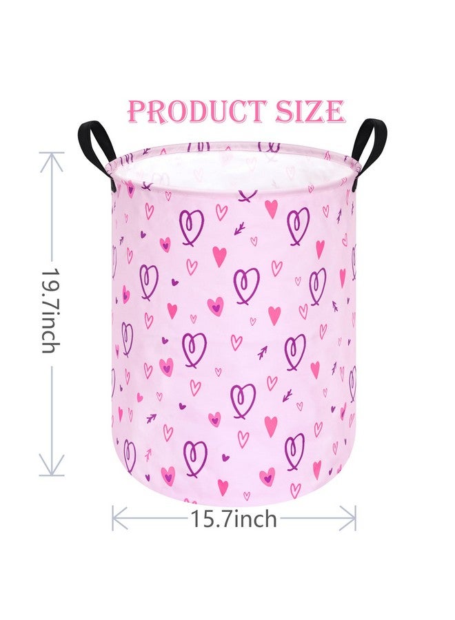 ACMUUNI 19.7" Round Pink Gift Basket Laundry Hamper Girls Laundry Basket with Handles,Storage Basket for Kids Room Bedroom Decor Baby Toys Nursery Bin Basket (Love) - Image 3