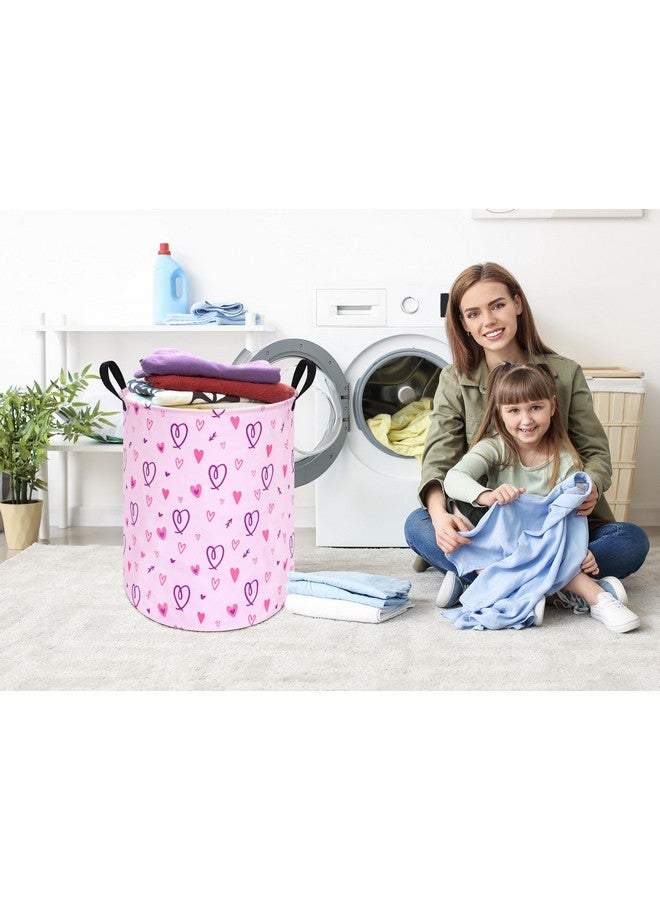 ACMUUNI 19.7" Round Pink Gift Basket Laundry Hamper Girls Laundry Basket with Handles,Storage Basket for Kids Room Bedroom Decor Baby Toys Nursery Bin Basket (Love) - Image 5