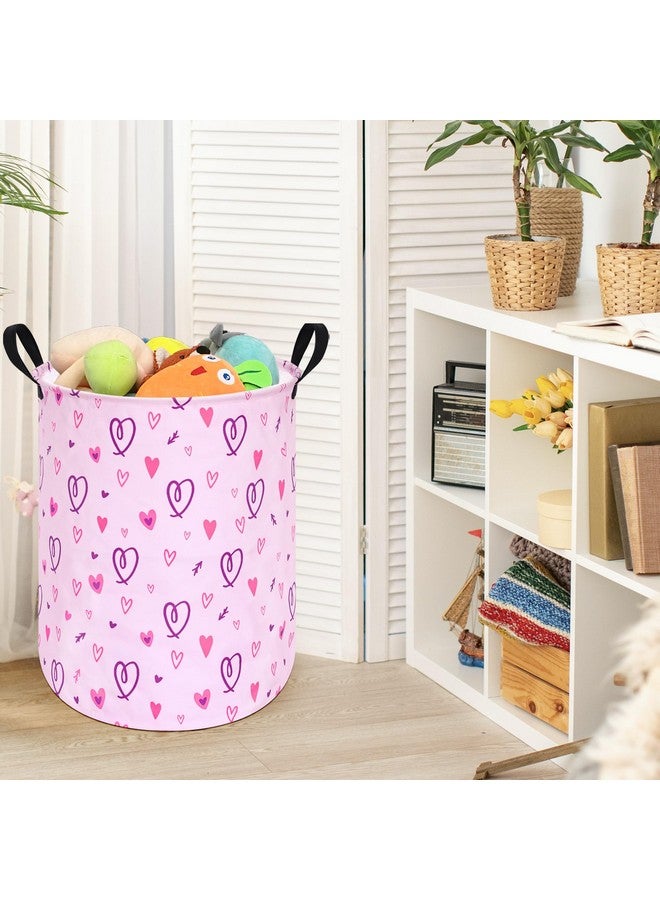 ACMUUNI 19.7" Round Pink Gift Basket Laundry Hamper Girls Laundry Basket with Handles,Storage Basket for Kids Room Bedroom Decor Baby Toys Nursery Bin Basket (Love) - Image 2