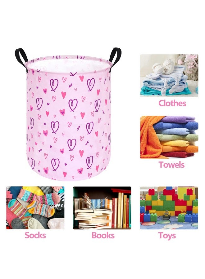 ACMUUNI 19.7" Round Pink Gift Basket Laundry Hamper Girls Laundry Basket with Handles,Storage Basket for Kids Room Bedroom Decor Baby Toys Nursery Bin Basket (Love) - Image 4
