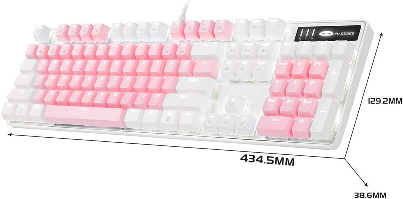 MageGee Mechanical Gaming Keyboard, New Upgraded Blue Switch 104 Keys White Backlit Keyboards, USB Wired Mechanical Computer Keyboard for Laptop, Desktop, PC Gamers(White & Pink) - Image 2