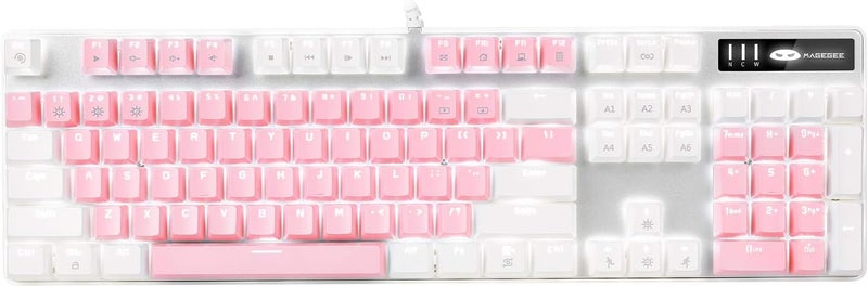MageGee Mechanical Gaming Keyboard, New Upgraded Blue Switch 104 Keys White Backlit Keyboards, USB Wired Mechanical Computer Keyboard for Laptop, Desktop, PC Gamers(White & Pink) - Image 1