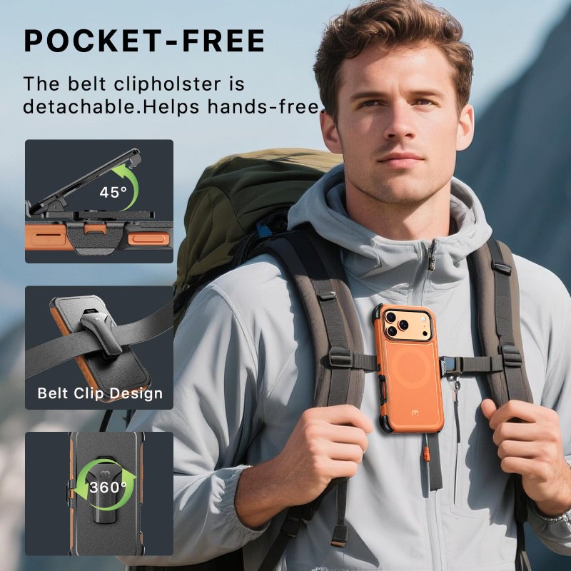 M MYBAT PRO حافظة M MYBAT PRO لجهاز iPhone 17 Pro Max مع مشبك حزام، سلسلة Maverick حافظة 17 Pro Max [متوافقة مع Magsafe] مع واقي شاشة، مضادة للسقوط، مع قاعدة قابلة للدوران 360 درجة، حماية قوية. - Image 5
