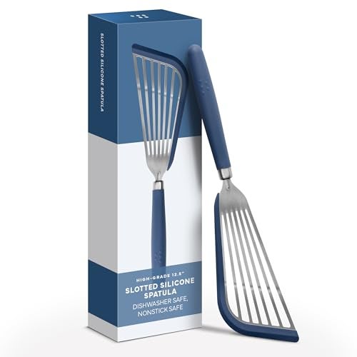 Misen Fish Silicone Spatula - Slotted Turner for Cooking - Perfect for Frying - Heat Resistant - Dishwasher Safe -1mm Thick Flexible Flipper - Soft Silicone Grip Handle for Easy Use - Image 1