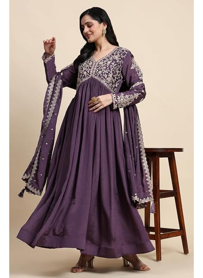 TRENDMALLS 3XL طقم كورتا وبنطلون بتصميم عليا مطرز بمزيج الحرير من تريندمالز مع شال - Image 2