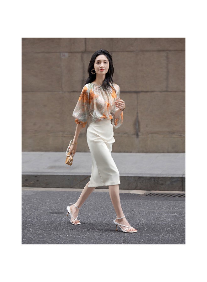 dme Demna "Love Wearing Floral Shirts" Series Spring Diamond Chiffon Shirt With Big Sleeves And Flesh-Hiding Blouse Women'S Top - Image 4