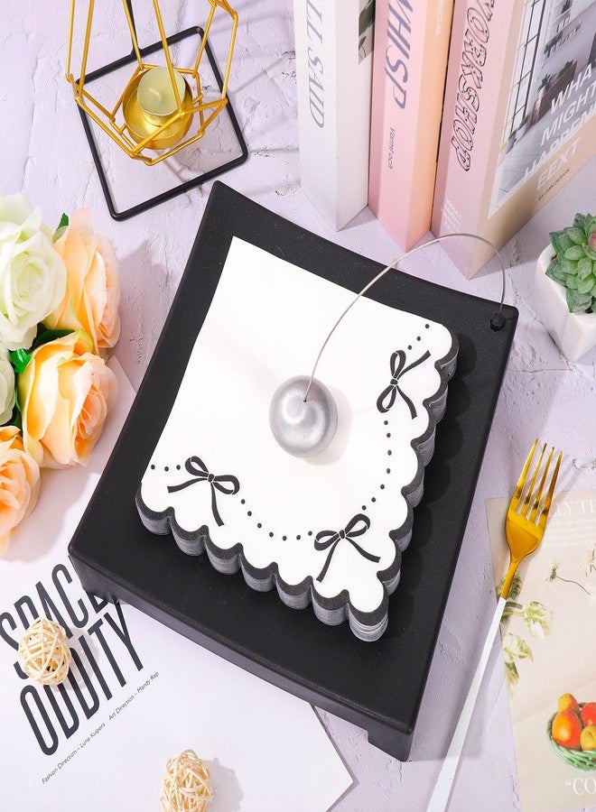 JarThenaAMCS 100Pcs Black Bow Paper Napkin Scalloped Bowknot Luncheon Napkin Disposable Dinner Napkins for Home Kitchen Party Supplies - Image 5