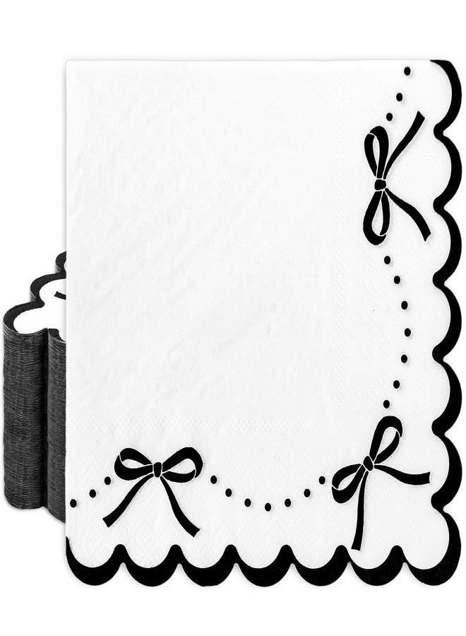 JarThenaAMCS 100Pcs Black Bow Paper Napkin Scalloped Bowknot Luncheon Napkin Disposable Dinner Napkins for Home Kitchen Party Supplies - Image 1