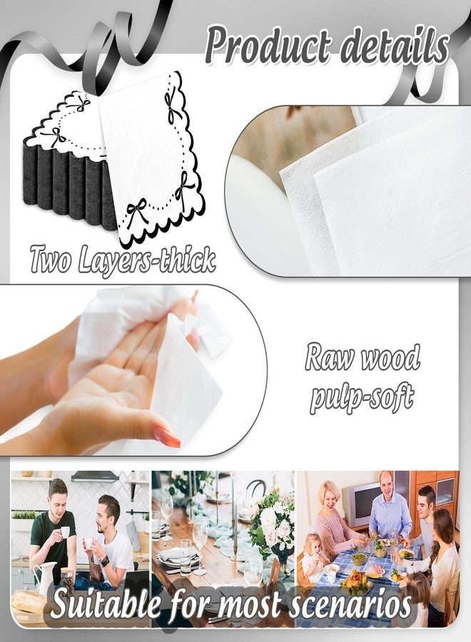 JarThenaAMCS 100Pcs Black Bow Paper Napkin Scalloped Bowknot Luncheon Napkin Disposable Dinner Napkins for Home Kitchen Party Supplies - Image 3
