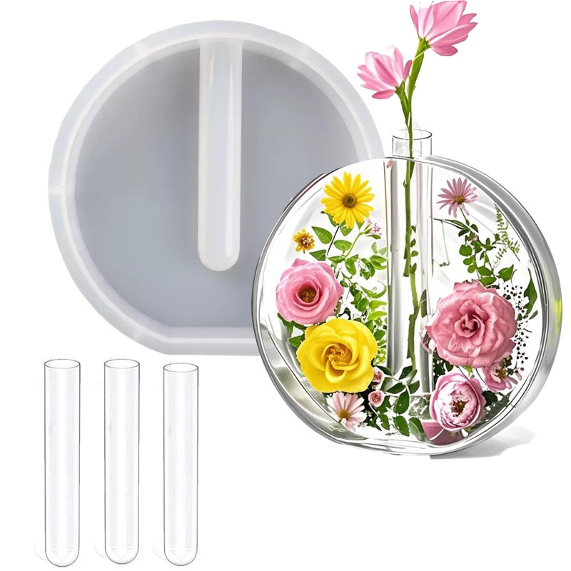 ZtohPyo Large Vase Resin Molds, Round Silicone Molds for Epoxy Resin, Deep Resin Mold for Flowers w/3 Test Tubes, 3D Resin Art Molds for Flowers Preservation, DIY Gifts, Wedding Valentine Home Decors - Image 1