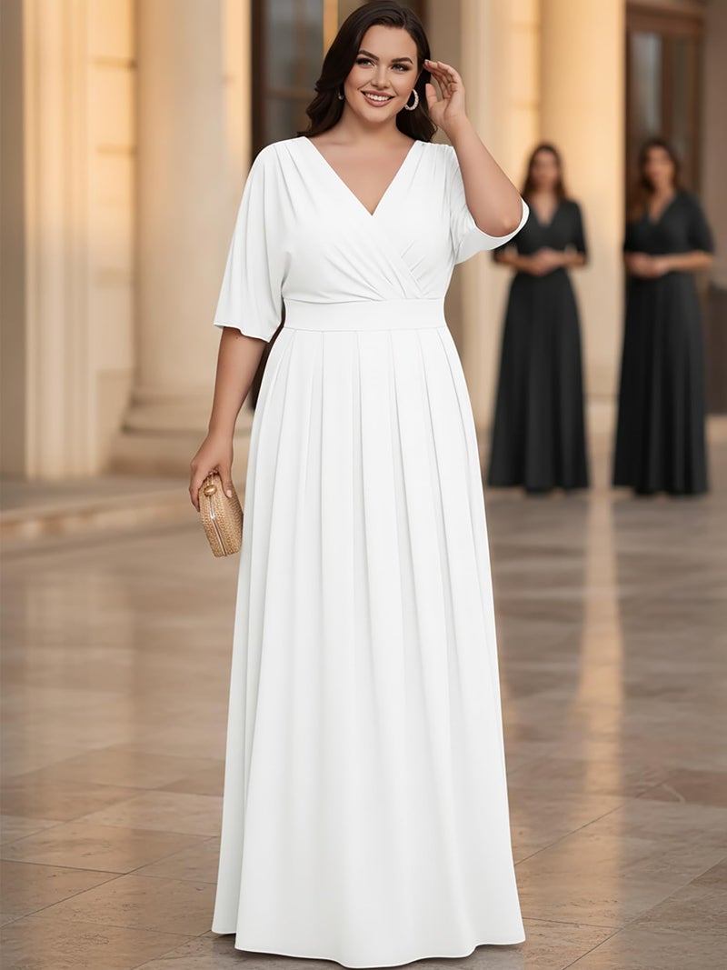 KOH KOH Womens Long Sleeveless Bridesmaid Halter Neck Wedding Party Guest Flowy Slimming Semi Formal Elegant Gala Ball Evening A-line Tall Gown Maxi Dress, Ivory White L 12-14 - Image 4