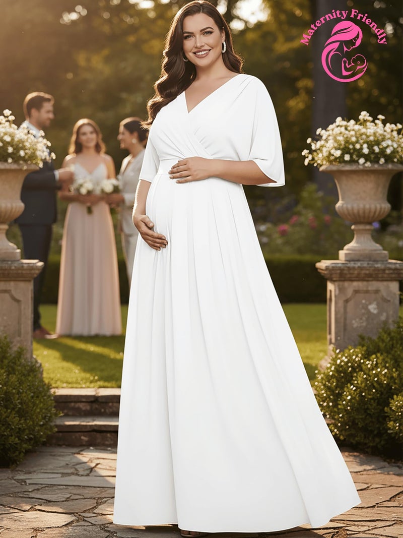 KOH KOH Womens Long Sleeveless Bridesmaid Halter Neck Wedding Party Guest Flowy Slimming Semi Formal Elegant Gala Ball Evening A-line Tall Gown Maxi Dress, Ivory White L 12-14 - Image 3