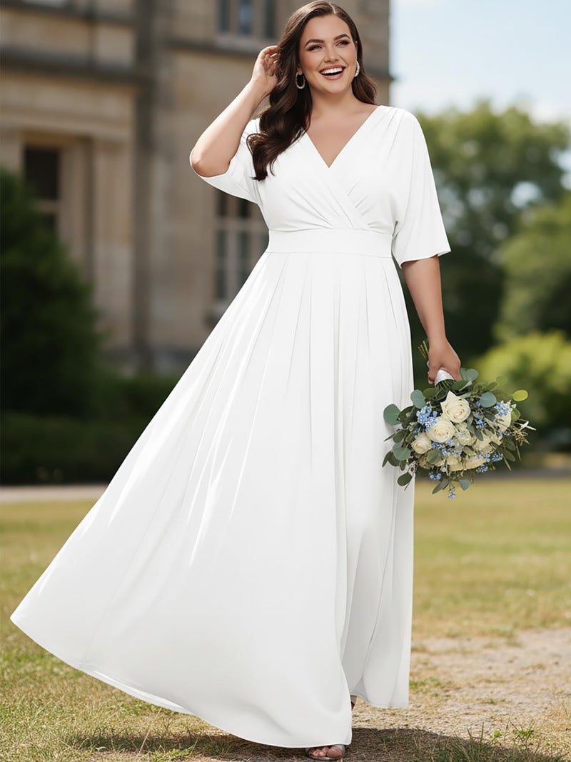KOH KOH Womens Long Sleeveless Bridesmaid Halter Neck Wedding Party Guest Flowy Slimming Semi Formal Elegant Gala Ball Evening A-line Tall Gown Maxi Dress, Ivory White L 12-14 - Image 2