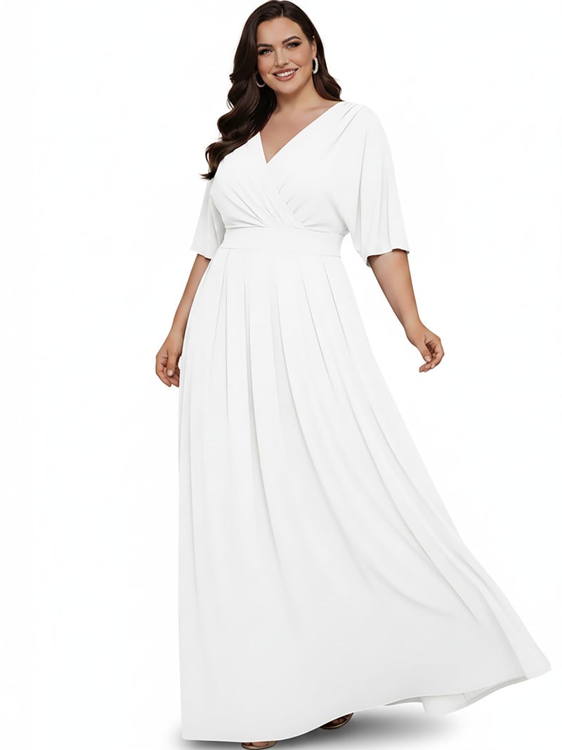 KOH KOH Womens Long Sleeveless Bridesmaid Halter Neck Wedding Party Guest Flowy Slimming Semi Formal Elegant Gala Ball Evening A-line Tall Gown Maxi Dress, Ivory White L 12-14 - Image 1