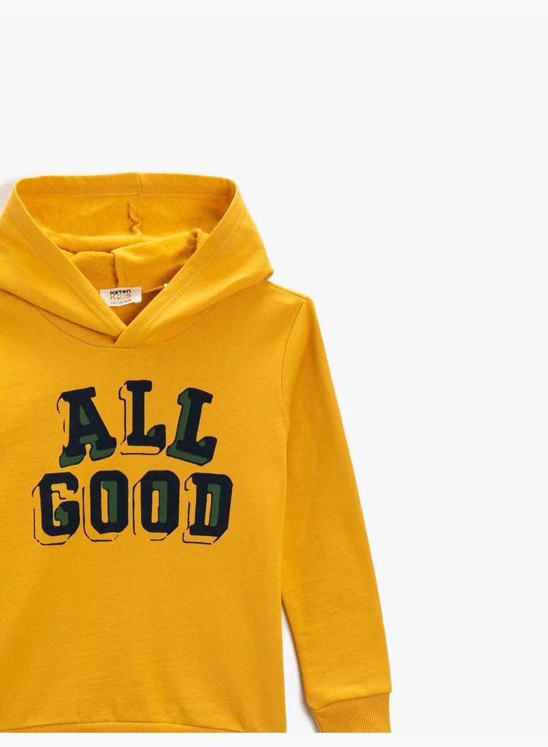 KOTON Printed Hoodie Sweatshirt Cotton