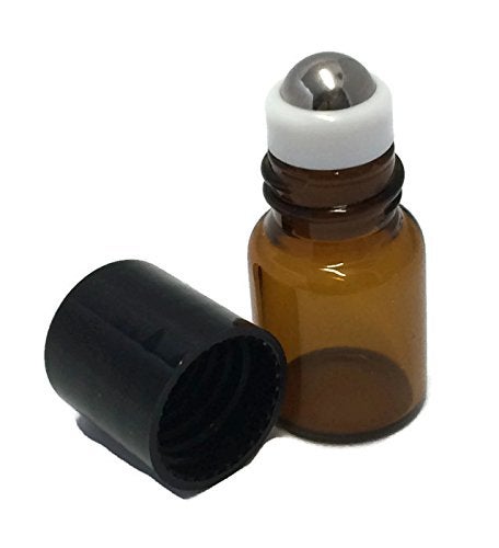 HS HEALTHY SOLUTIONS GLASSWARE 144 Amber Glass 2 ml, 5/8 Dram Mini Roll-On Glass Bottles with 144 Stainless Steel Roller Balls - Refillable Aromatherapy Essential Oil Roll On (144) 