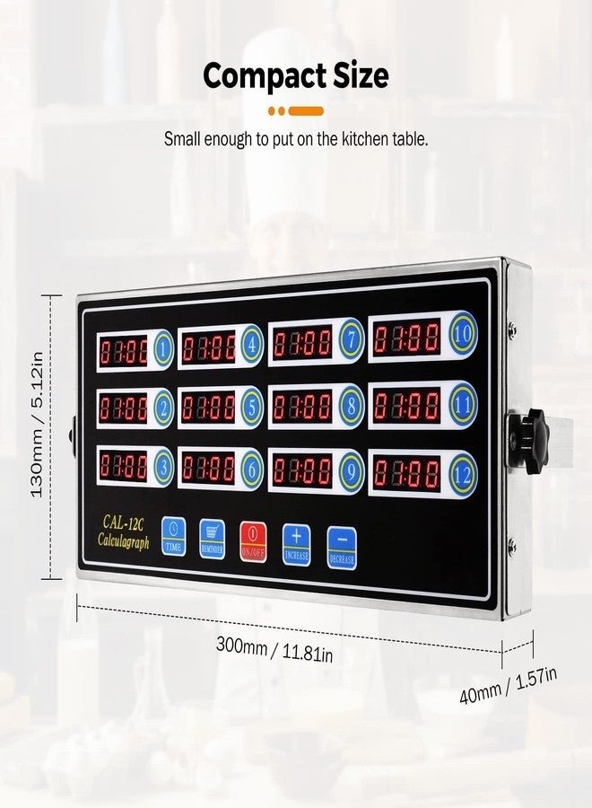 BEAMNOVA 12 Channels Digital Kitchen Timer for Cooking Loud Alarm Stainless Steel Clock Hours and Minutes Seconds Volume Control Electronic Calculator - Image 5