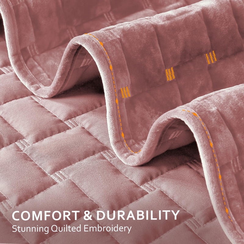 Grassix Velvet Quilt Set King Size, 3 Pieces Lightweight Velvet Comforter with Pillow Shams, Geometric Quilted Bedspread Coverlet Bedding Set for All Seasons, Blush Pink, 108"x96" - Image 3