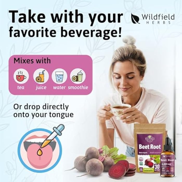 WILDFIELD HERBS 4 Oz Beet Root Liquid Beetroot Extract Drops - Circulation & Blood Pressure Support** | 2 Month Supply | - Made in USA - Beet Root Supplement - Alcohol & Sugar Free - Image 5