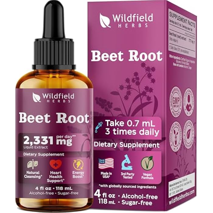 WILDFIELD HERBS 4 Oz Beet Root Liquid Beetroot Extract Drops - Circulation & Blood Pressure Support** | 2 Month Supply | - Made in USA - Beet Root Supplement - Alcohol & Sugar Free - Image 1