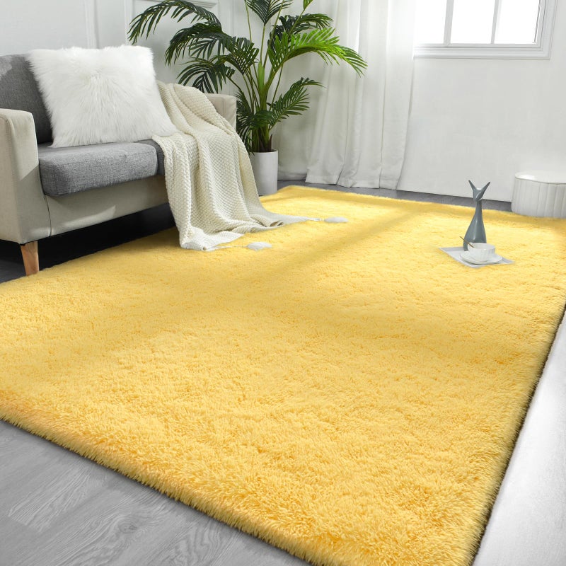 FlyDOIT Large Area Rugs for Living Room, 4x6 Feet Yellow Shaggy Rug Fluffy Throw Carpets, Ultra Soft Plush Modern Indoor Fuzzy Rugs for Bedroom Girls Kids Nursery Room Dorm Home Decor - Image 1