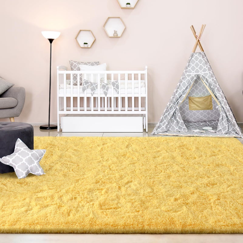 FlyDOIT Large Area Rugs for Living Room, 4x6 Feet Yellow Shaggy Rug Fluffy Throw Carpets, Ultra Soft Plush Modern Indoor Fuzzy Rugs for Bedroom Girls Kids Nursery Room Dorm Home Decor - Image 4