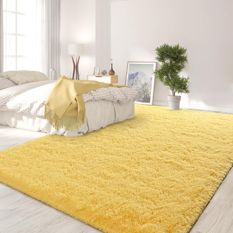 FlyDOIT Large Area Rugs for Living Room, 4x6 Feet Yellow Shaggy Rug Fluffy Throw Carpets, Ultra Soft Plush Modern Indoor Fuzzy Rugs for Bedroom Girls Kids Nursery Room Dorm Home Decor - Image 3