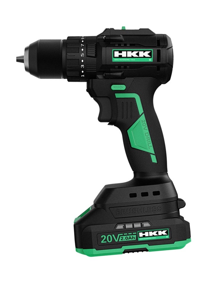 HKK HKK 20V Cordless Brushless Drill – 2.0Ah Battery, 70Nm Torque, 19+1 Settings, 2-Speed 0–2000RPM, 13mm Keyless Chuck  - Image 1