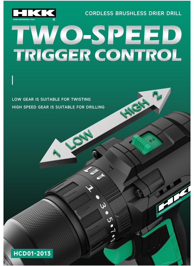 HKK HKK 20V Cordless Brushless Drill – 2.0Ah Battery, 70Nm Torque, 19+1 Settings, 2-Speed 0–2000RPM, 13mm Keyless Chuck  - Image 4