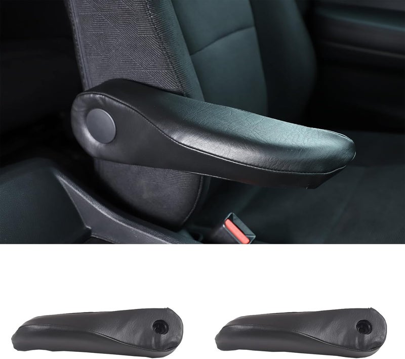 HIRUFAIT Black Leather Car Seat Armrest Covers - Image 1