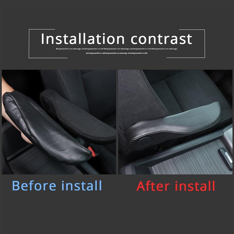 HIRUFAIT Black Leather Car Seat Armrest Covers - Image 5