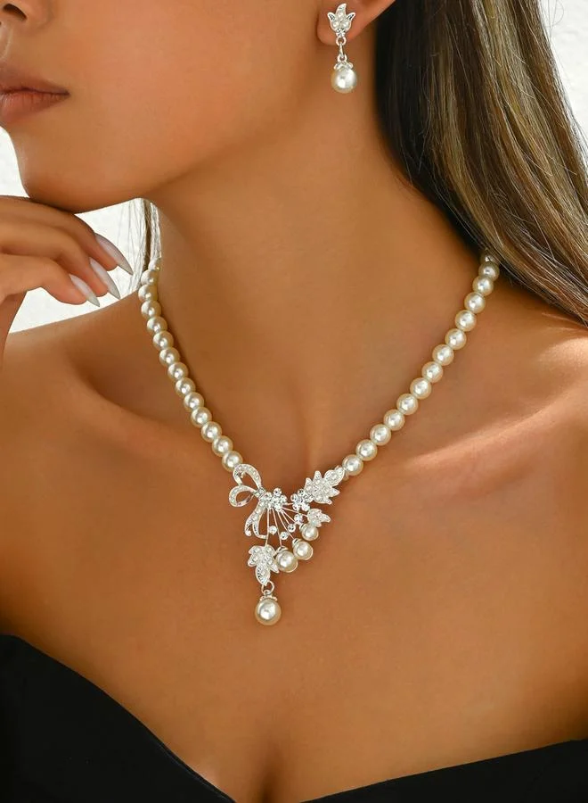 Take Two Take Two Embellished Faux Pearl Pendant Necklace and Earrings Jewelry Set