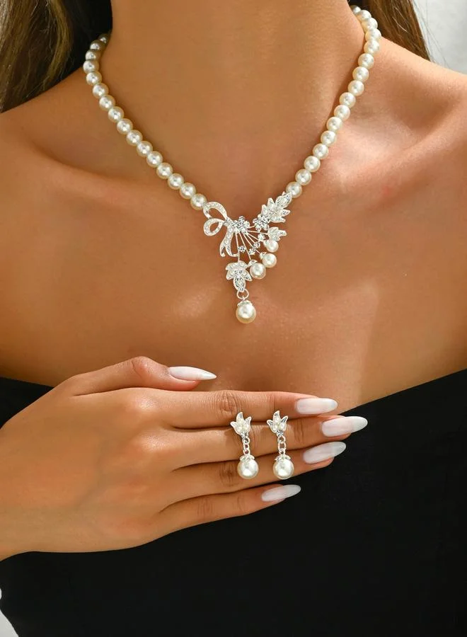 Take Two Take Two Embellished Faux Pearl Pendant Necklace and Earrings Jewelry Set