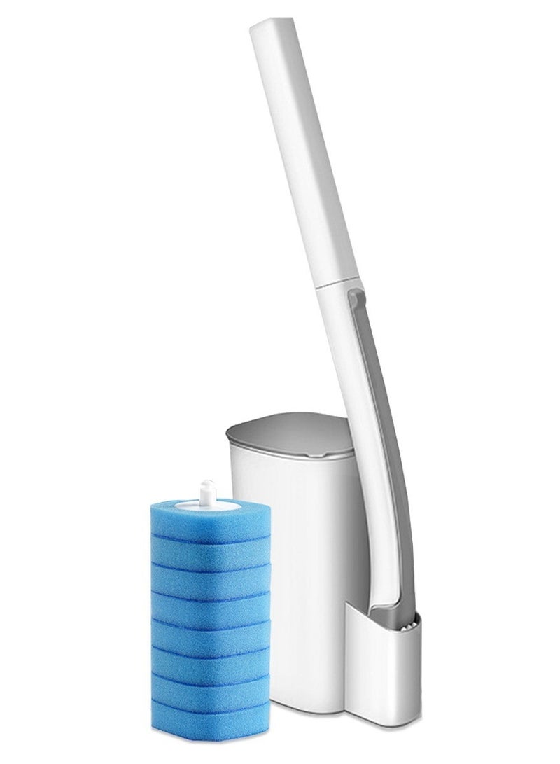 فرشاة تنظيف المرحاض ذات الرؤوس العصا للاستخدام مرة واحدة، فرشاة تنظيف المرحاض مع 8 وسادات تنظيف، مثالية لتنظيف كل ركن من أركان الحمام - Image 1