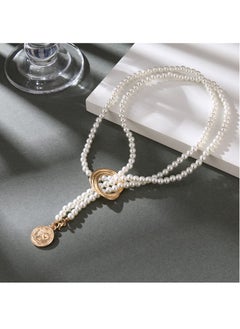 SYOSI Long Pearl Necklaces, Costume Jewellery for Women, Retro Metal Pearl Necklace Elegant Lady White Artificial Pearls Long Sweater Chain Beaded Necklace, 31In Faux Pearls Art Fashion Lovely  - Image 4